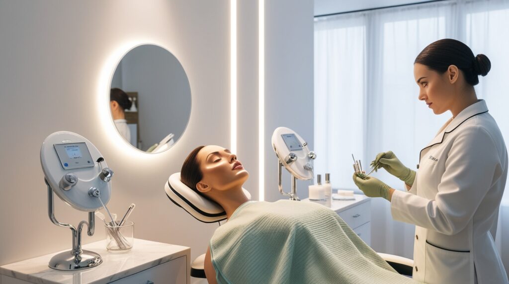 Facial Treatments: Modern esthetic clinic with advanced facial treatment equipment.