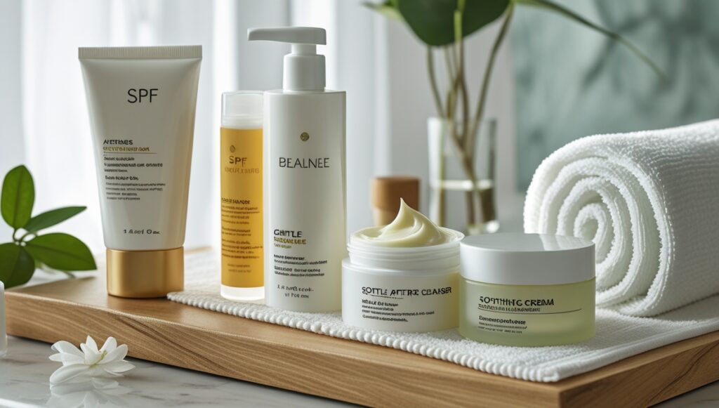 Skincare aftercare products for post-treatment care.
