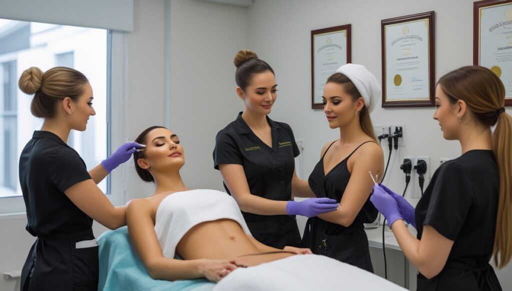 Fractional laser treatment performed on a client’s face.
