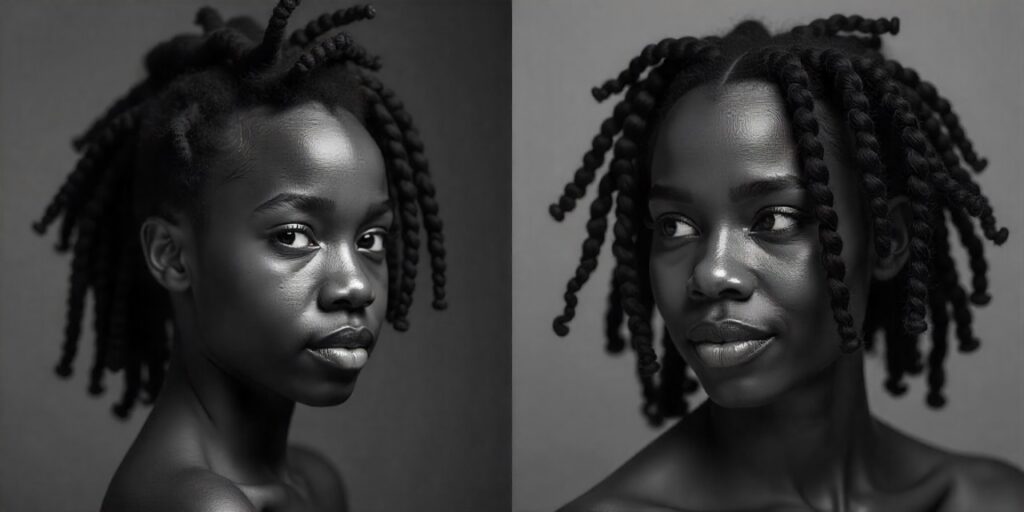 Before and after dreadlocks care results with growth and shine